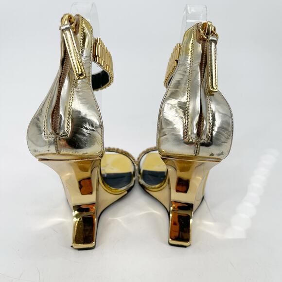 Giuseppe Zanotti for Christian Cowan Gold Watch Buckle Wedge Sandals IT 37.5 - Picture 8 of 15